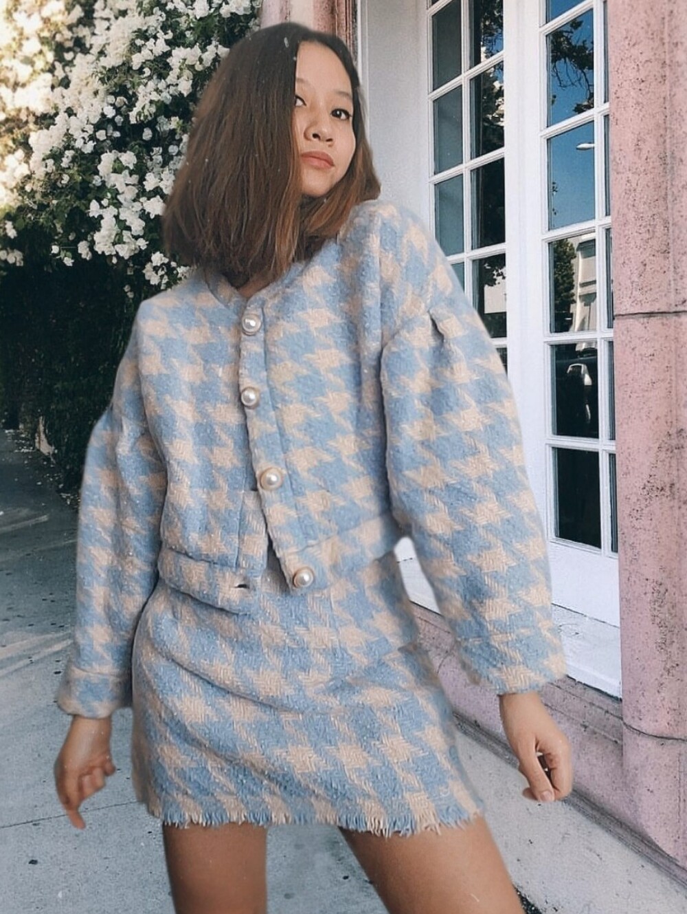 Houndstooth Two-Piece Skirt Set
